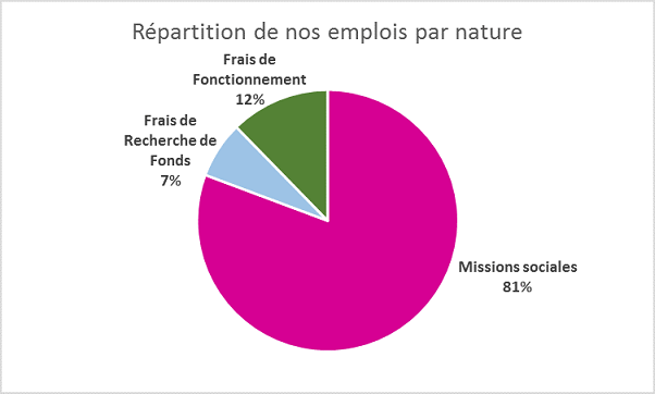 Enfants d'Asie association - répartition de nos emplois par nature